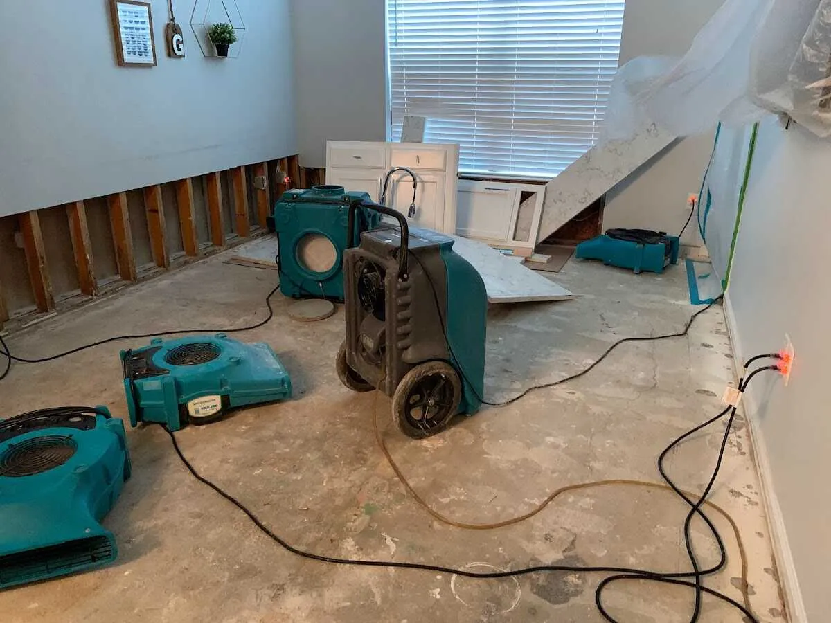 Dehumidifier in flood-cut room for Water Damage Restoration in Mount Olive